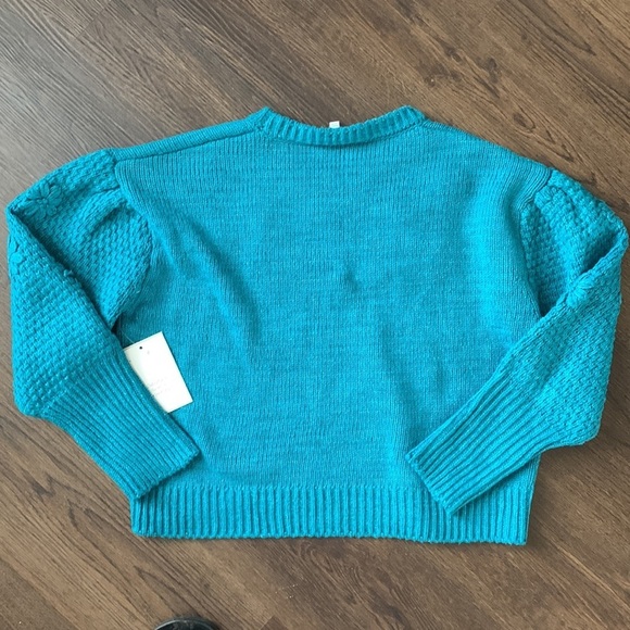 Calligraphie teal knit sweater with daisies sz L - Picture 5 of 5